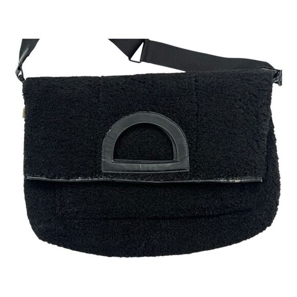 Beis Sherpa Black Messenger Tote Foldover Bag Adjustable Detachable Strap - Picture 2 of 8